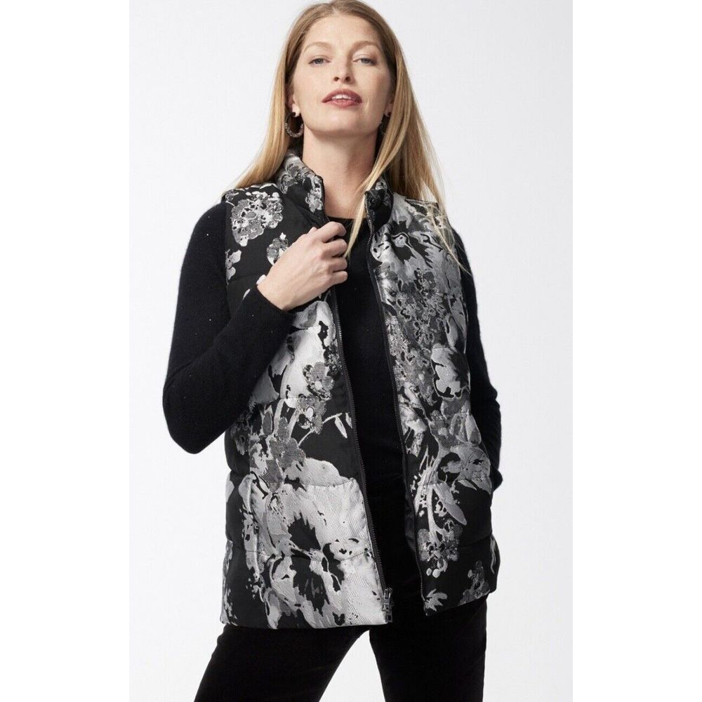 Chicos Applique Jacquard Puffer Vest Size Size Small Sleeveless Pockets